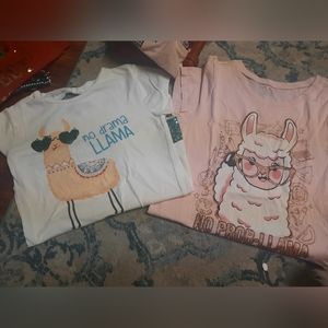 Two Cute Llama T shirts children place size XL 14- 16 white and pink